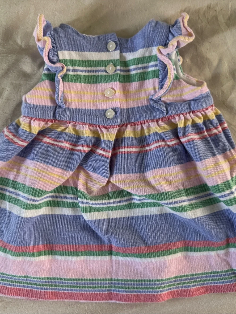 Ralph Lauren Baby Girls 3M Pastel Striped Ruffle Dress Preppy Spring